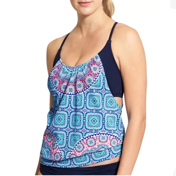 Athleta Other - ATHLETA Fiji Blousy Tankini Top, Dress Blue #593958 Size 34 D/DD NEW